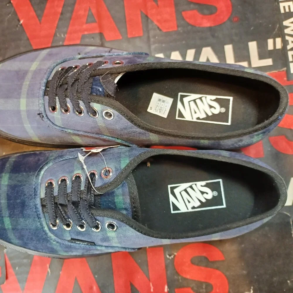Vans Men's 8/Women's 9.5 Authentic Stacked Velvet Plaid Green Black Blue